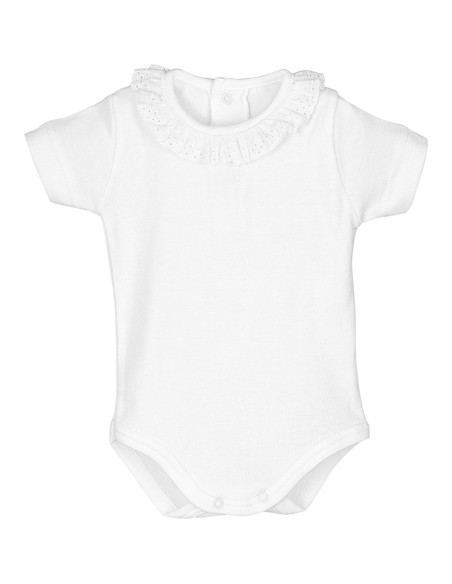 V Body manga corta cuello puntilla