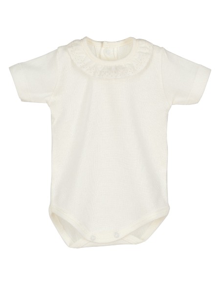 V Body manga corta cuello puntilla