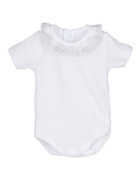V Body manga corta cuello puntilla