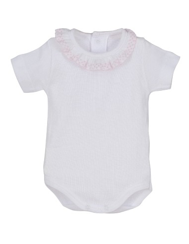 V Body manga corta cuello puntilla