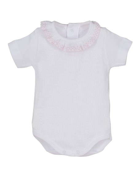 V Body manga corta cuello puntilla