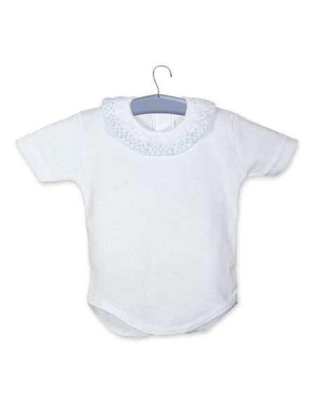 V Body manga corta cuello puntilla